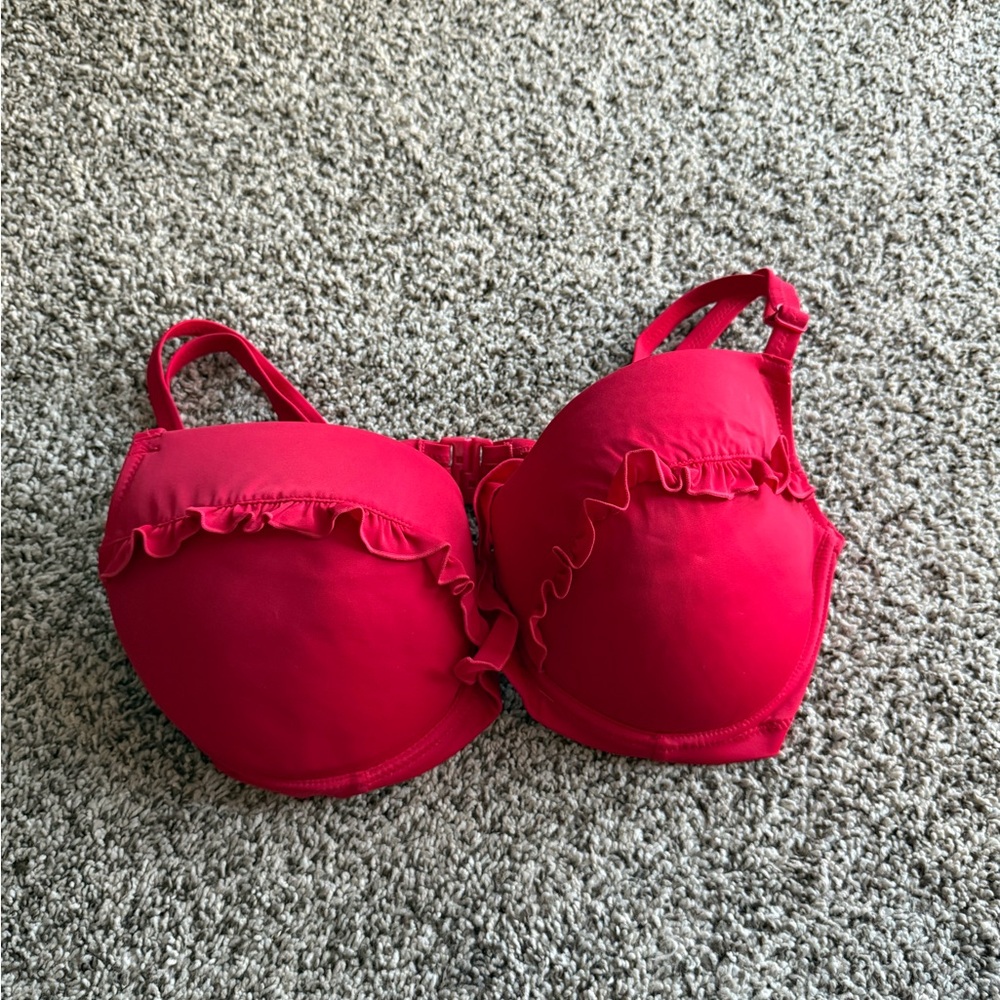 Elegant Red Ruffled Swim Bra